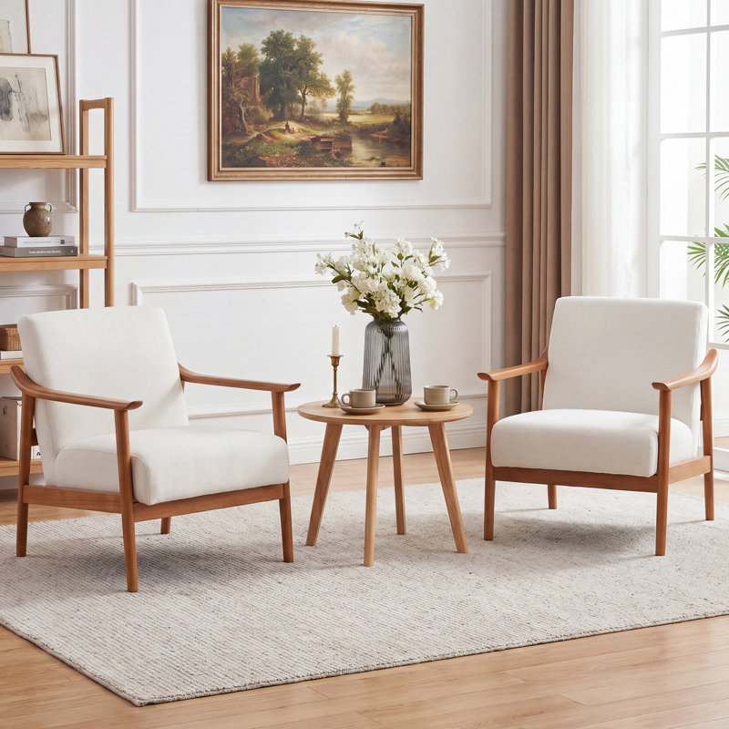 Fauteuils rembourrés de style Mid-Century, Blanc