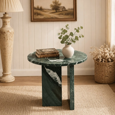 Table basse en marbre naturel vert, petit accent de salon, pierre véritable, veines uniques