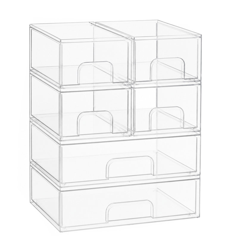 Ensemble de 6 boîtes de rangement pour biberons en acrylique, tiroir transparent empilable pour comptoir, meuble-lavabo, salle de bain, armoire et garde-manger, 4S2L