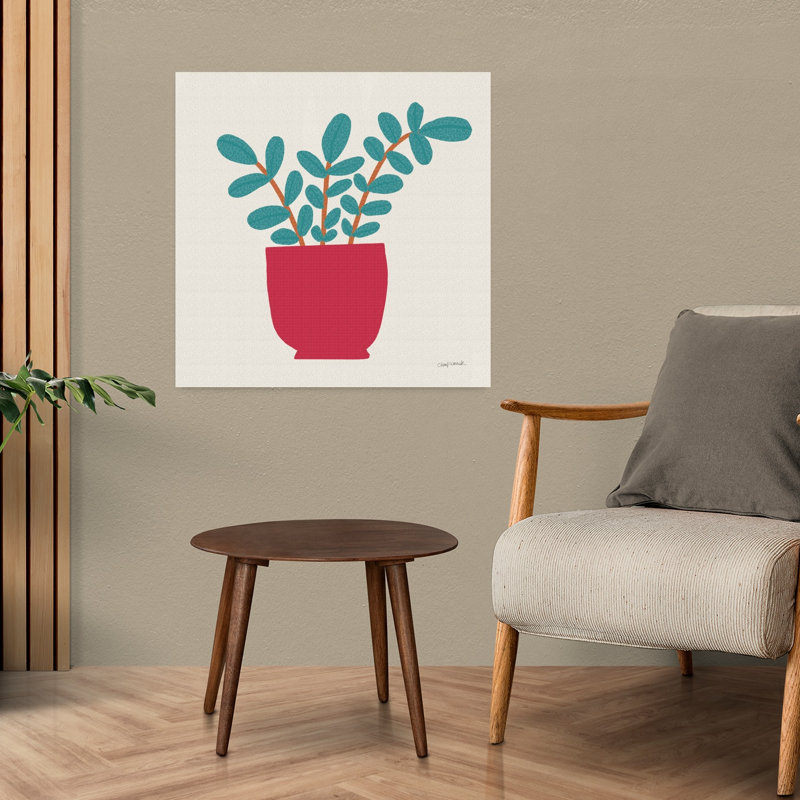 Art mural contemporain plante en pot, H 24 po x l 24 po