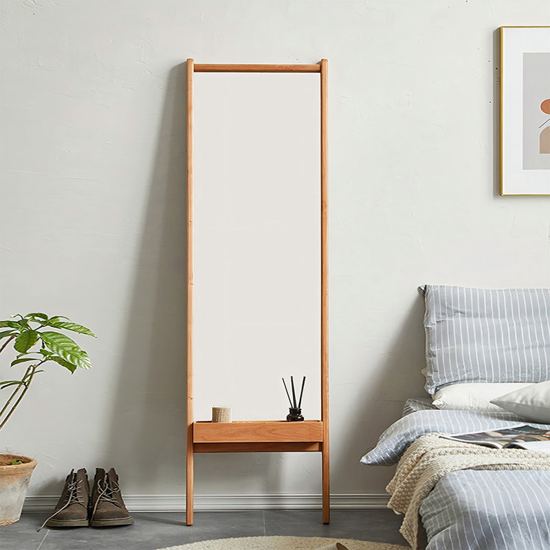Miroir pleine grandeur rectangulaire en bois manufacturé, Bois de cerisier