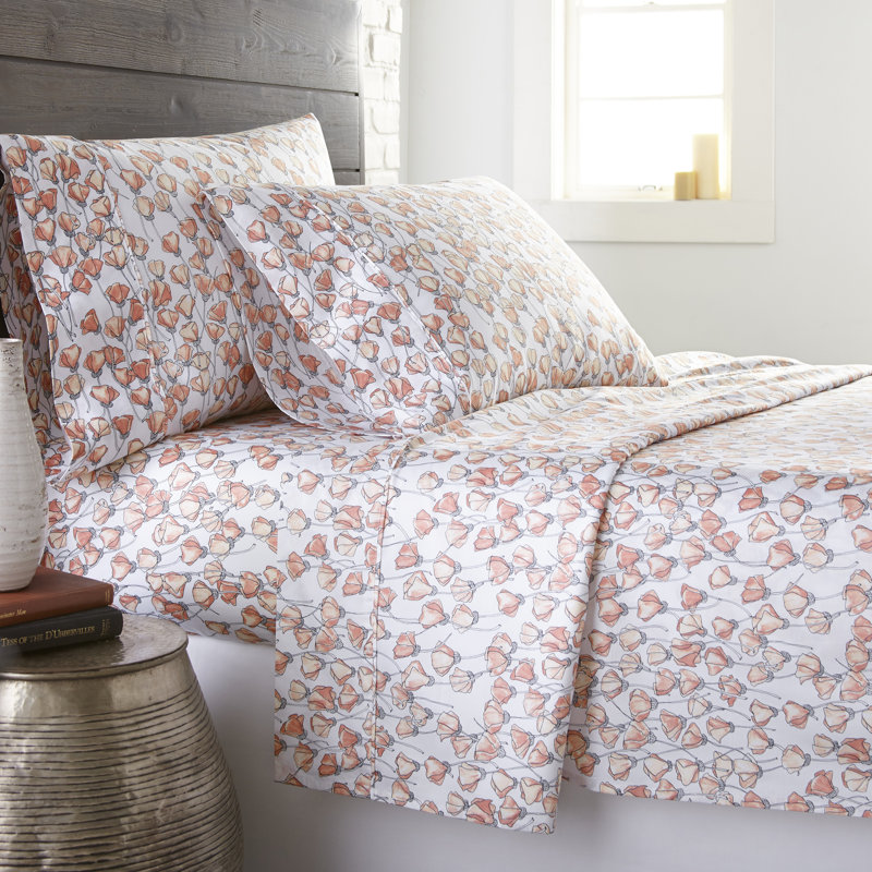 Ensemble de draps à motif floral en satin de coton à densité de tissage 300 fils Southshore Fine Linens Forevermore, Rosé
