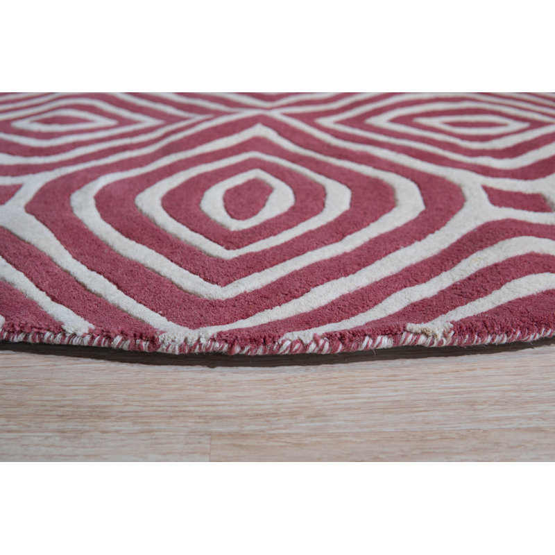 Corrigan Luxurious Red Hand Tufted Wool Ivory Contemporary Geometric Area Rug, Round 6'