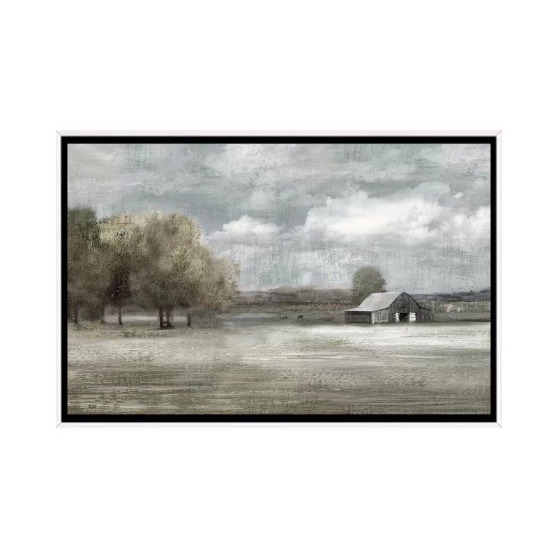 «Country Quiet» par Nan - reproduction imprimée, H 18 po x l 26 po x P 1,5 po, Cadre blanc