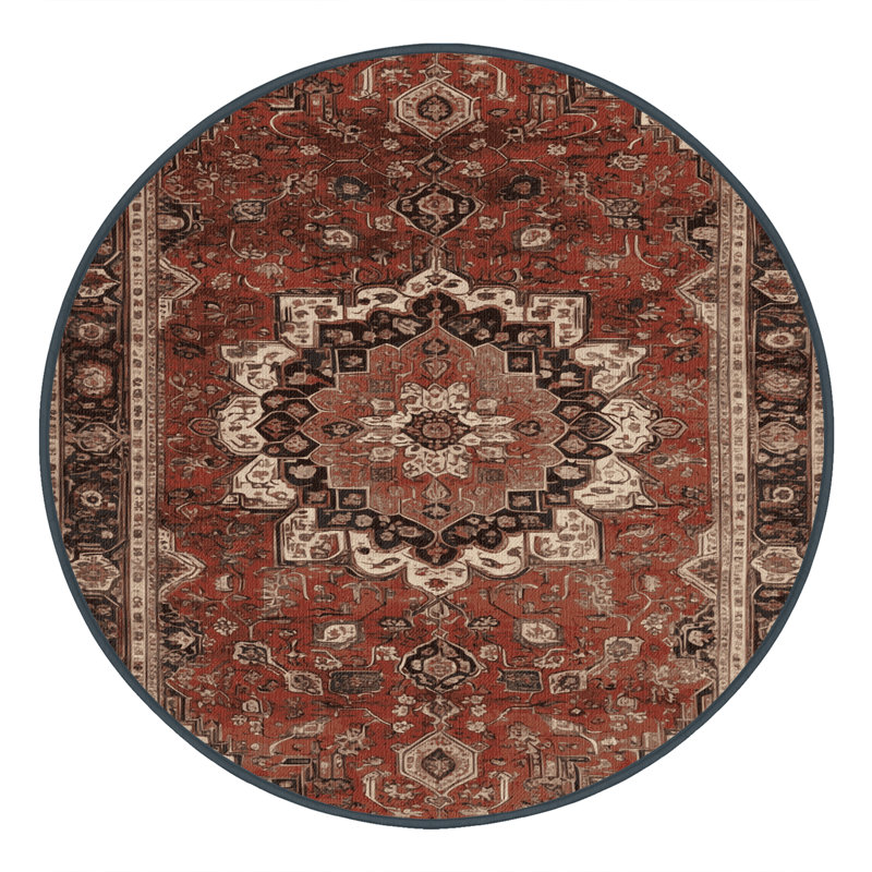 Tapis brun lavable à la machine, Rond 8 pi