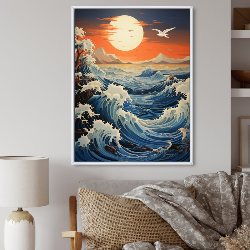 Impression sur toile Coastal Seagull Symphony Papercut II - Animaux, H 40 po x l 30 po x P 1,5 po, Cadre flottant blanc