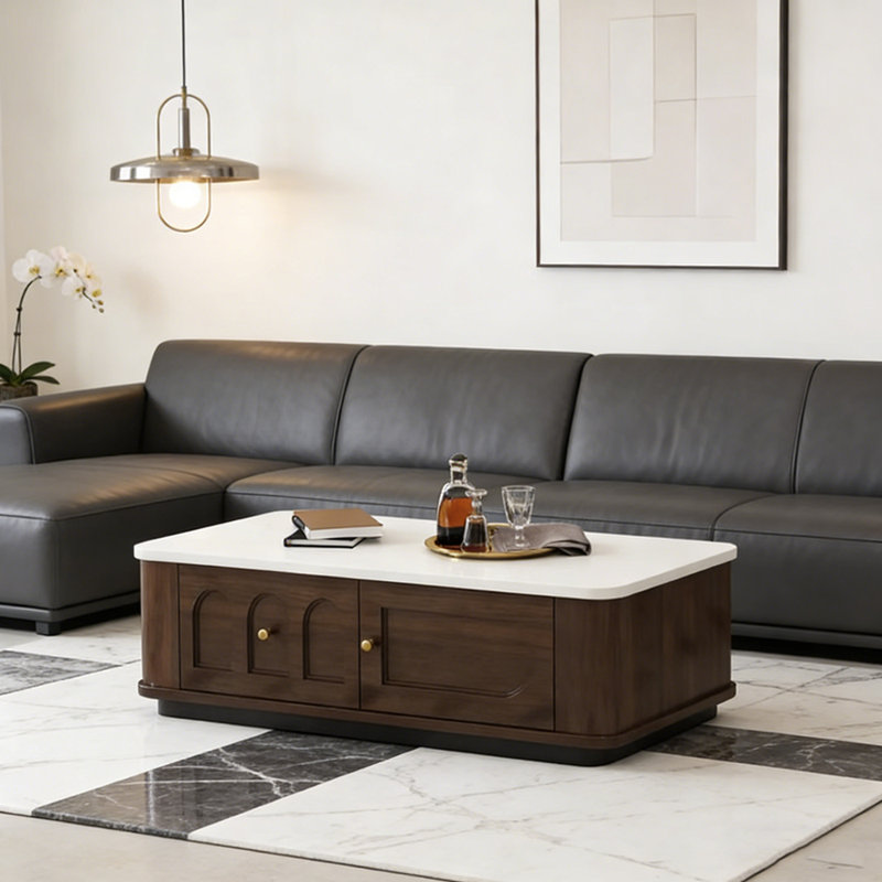 Table basse simple en bois avec rangement, H 12,99 po x L 51,18 po x l 23,62 po, Blanc / Brun