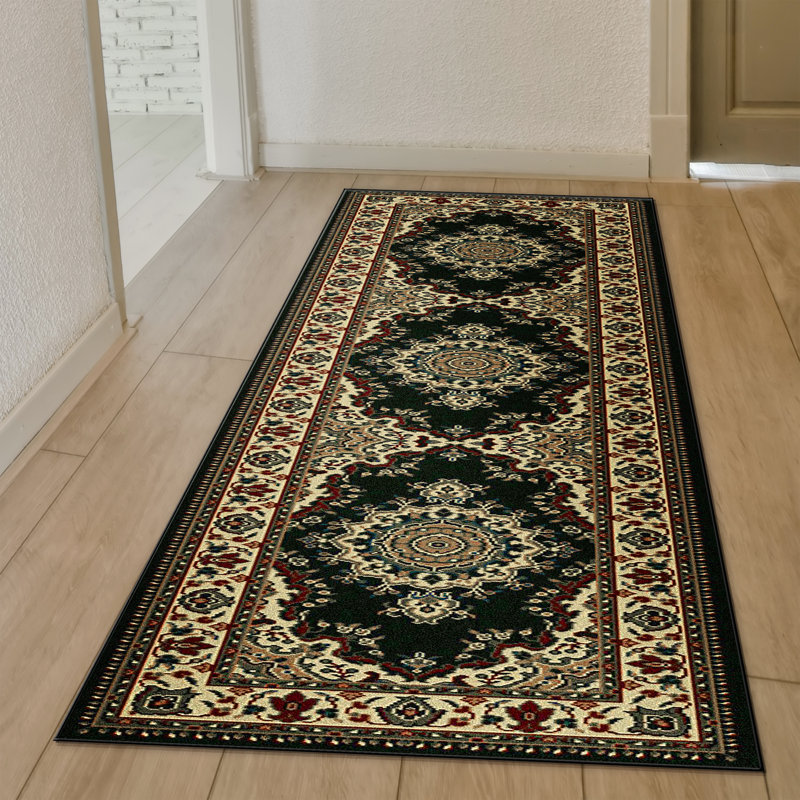 Columbus Black Traditional Oriental Medallion Area Rug, Runner 2'2" x 7'7"