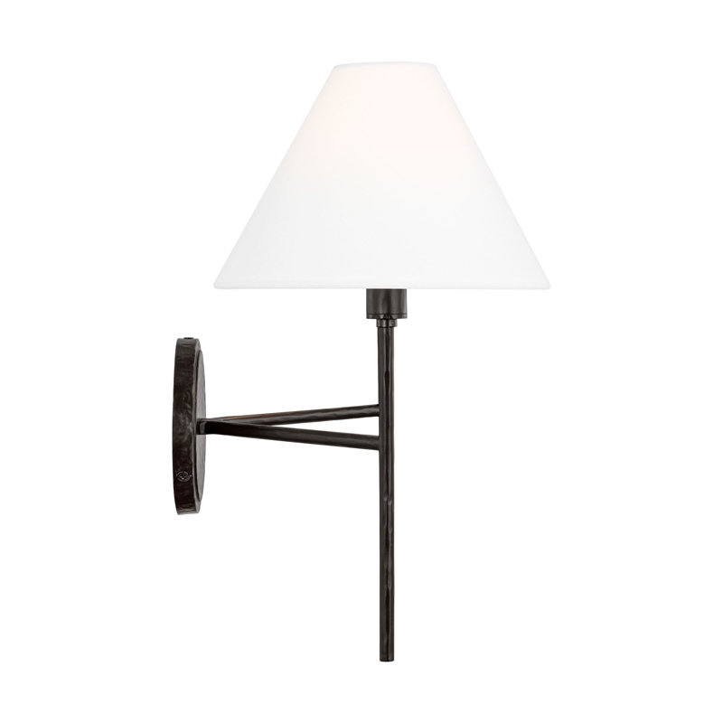 Chapman & Myers Ridgewood Bathroom Bedroom Wall Fixture With White Linen Shade, 14.25" H x 19" W x 9.375" D, Aged Iron