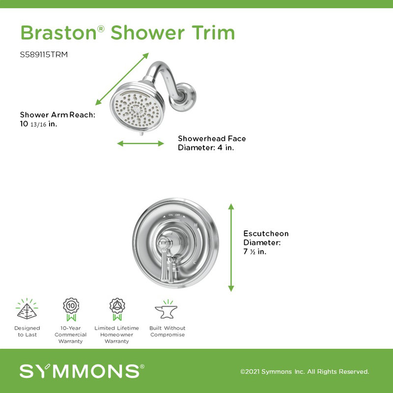 Braston HydroMersion Single Handle Shower Trim Kit, Polished Chrome