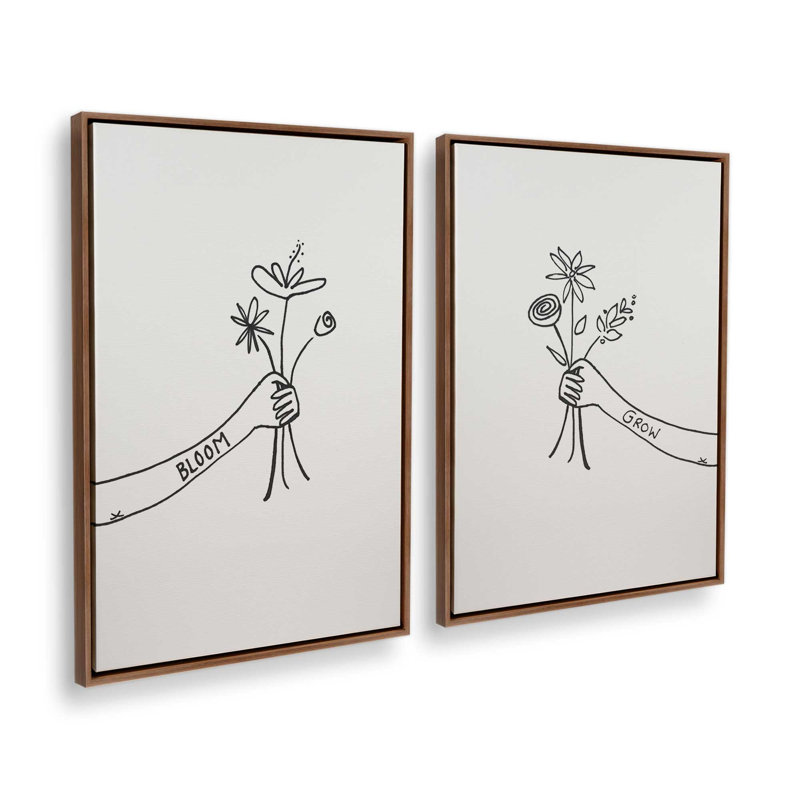 «Grow with Love», ensemble de 2 impressions, 12 po x 8 po, Toile avec cadre, Noyer