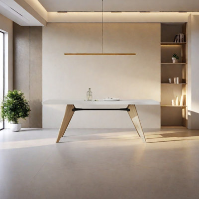 White sintered stone solid wood dining table