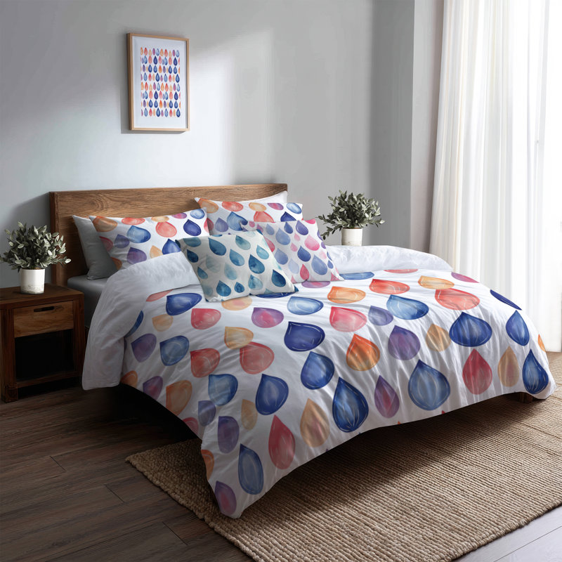 Ensemble d'édredon 6 pièces Boho - Cachemire bleu et orange avec taies décoratives et coussins décoratifs Boho
