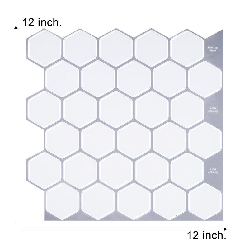 Carreau de mosaïque auto-adhésif en PVC 12 po x 12 po Hexagon, Blanc