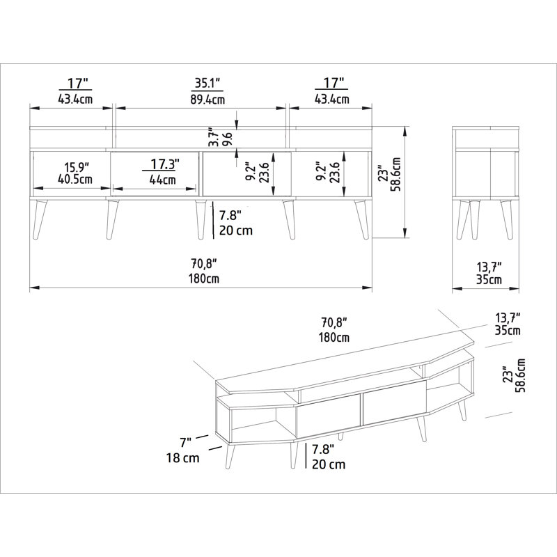 71" Media Console For Tvs Up To 80", Noyer / noir