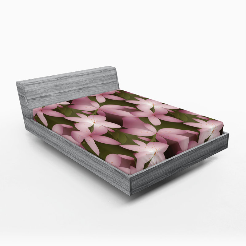 Drap-housse à motif floral Ambesonne, Vert olive, rose pâle / floral, Drap-housse de taille très grand