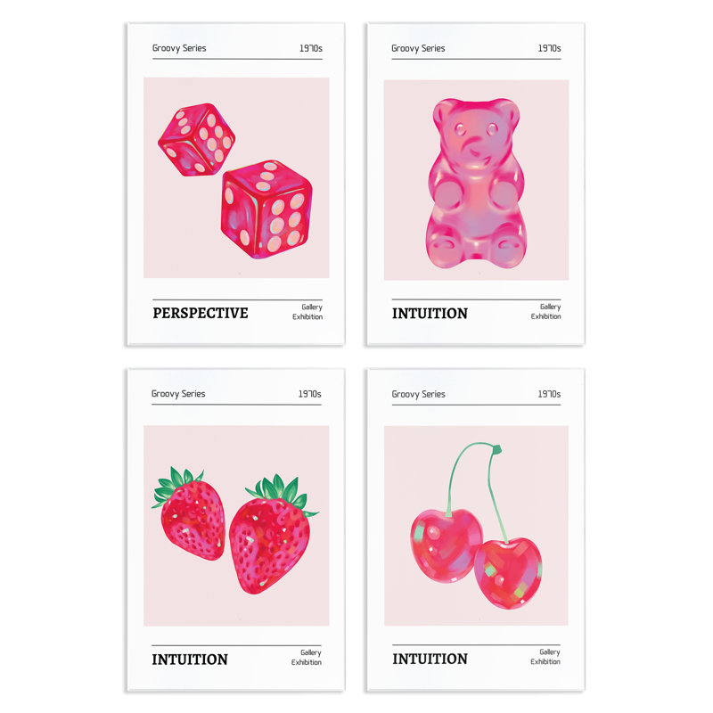 Ensemble de 4 plaques murales Groovy Pink Gallery, design par LSR Design Studio, H 19 po x l 13 po