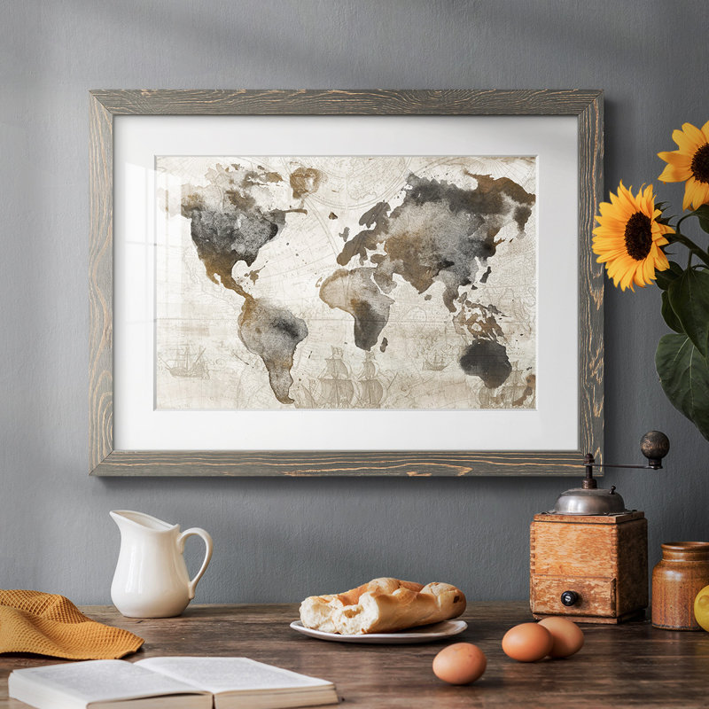 " Antique Map ", 26" H x 38" W x 1.5" D, Gray