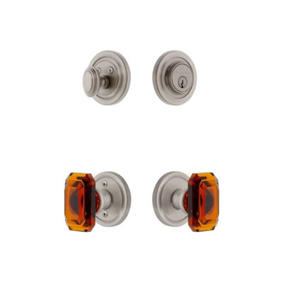 Grandeur Circulaire Rosette Entry Set with Baguette Amber Crystal Knob in Antique Pewter