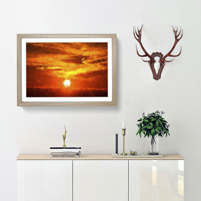 Striking Orange Sunset in Abstract - Framed Print, Oak Framed, 27cm H x 36cm W x 2cm D