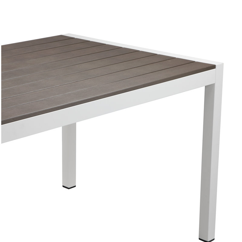 Aynura Rectangular Metal Outdoor Dining Table With Umbrella Hole , 71'' in. W 35'' in. D, White, Gray