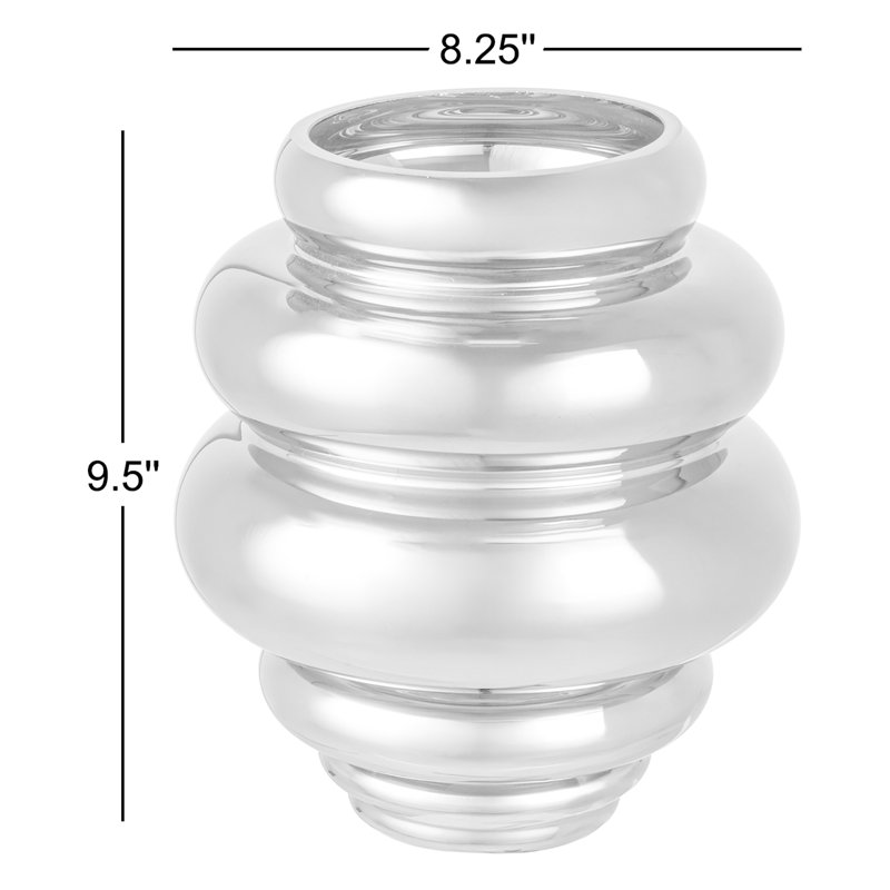 Vase en verre nervuré, finition chromée