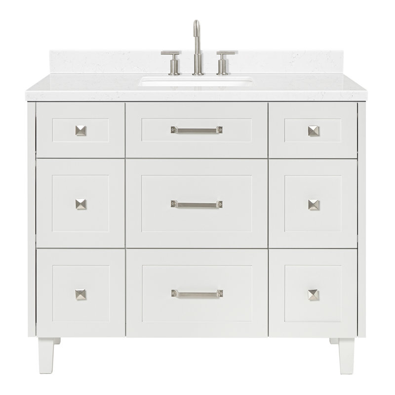 Ariel Monroe 42 Inch Single Rectangular Sink Bathroom Vanity With Carrara White Quartz Countertop, Gray