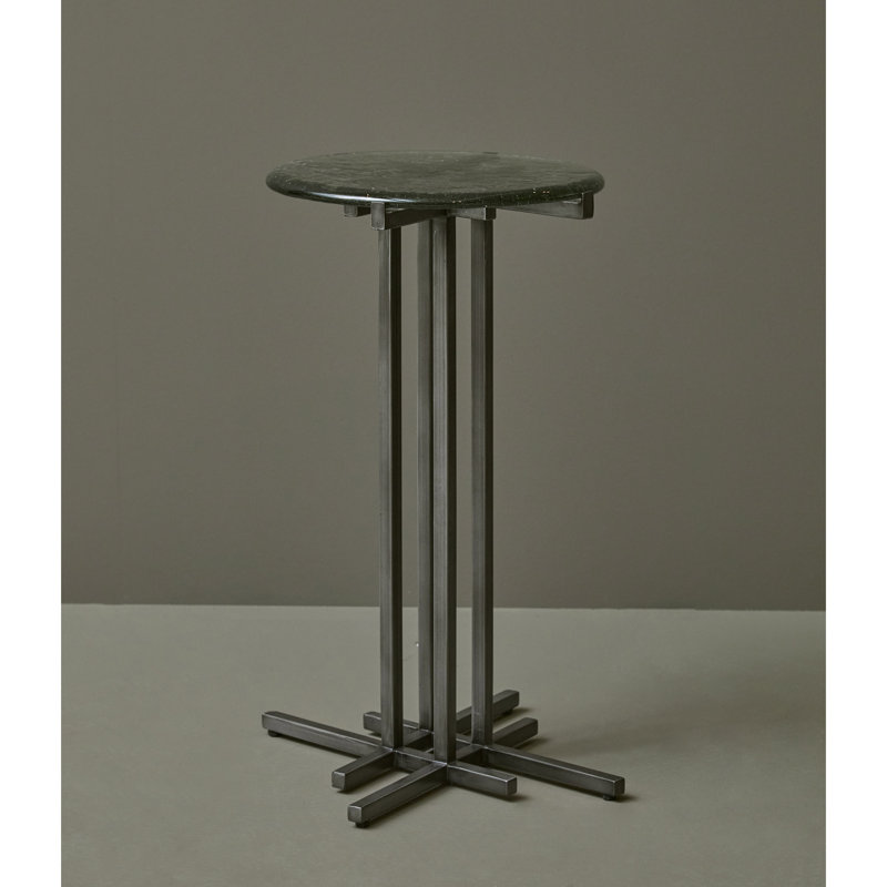 Round Black Glass Top Metal Pedestal Accent Table