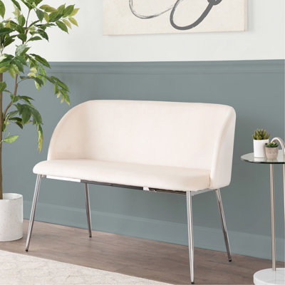 Bench in Chrome Metal and Cream Velvet