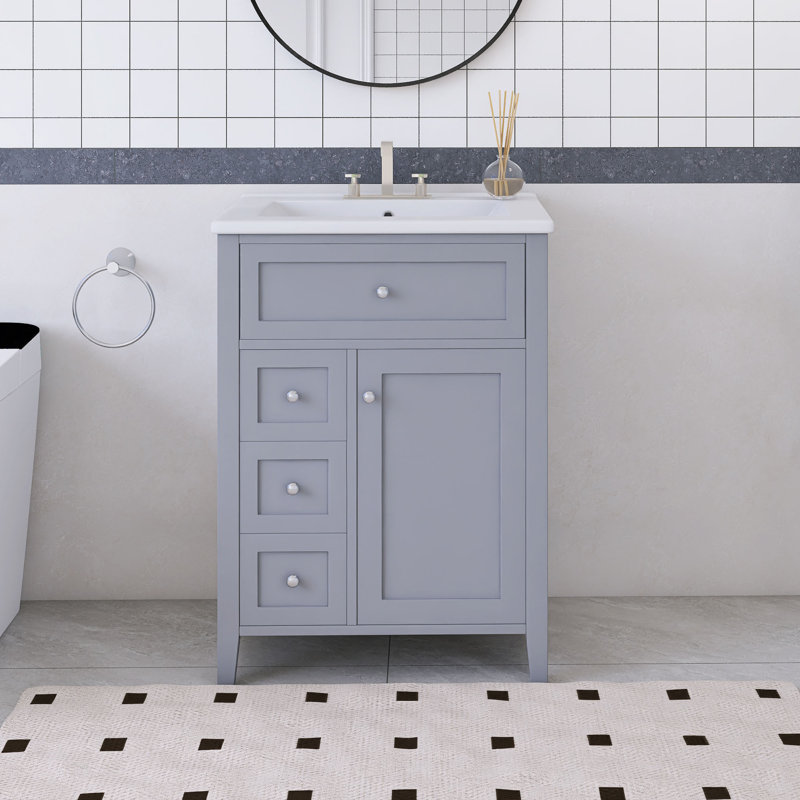 Ensemble de meuble-lavabo autoportant 24 po avec comptoir en céramique 24 po, Gris, Argent