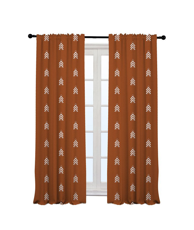 Arrow-Patterned Boho Room Lined Single Panel Curtain, 140cm Width x 295cm Drop, Brick