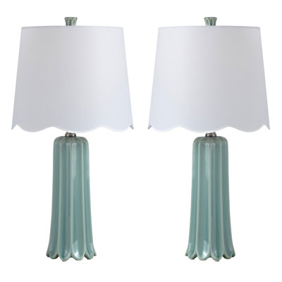 Ensemble de 2 lampes de table en céramique vert avec abat-jour en lin
