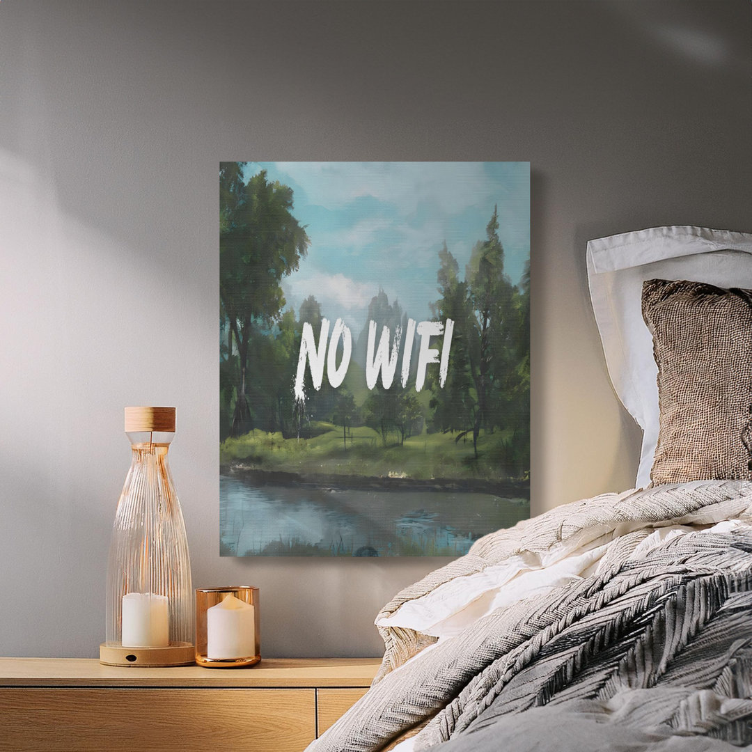 No Wifi Canvas Print | Digital Detox Wall Art for Nature Lovers, Rustic Cabin Decor & Tech-Free Zone Home Gift, Serene Landscape Art