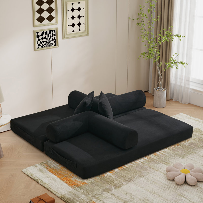 Upholstered Boneless Corduroy Sofa,Convertible Sofa Bed, Black