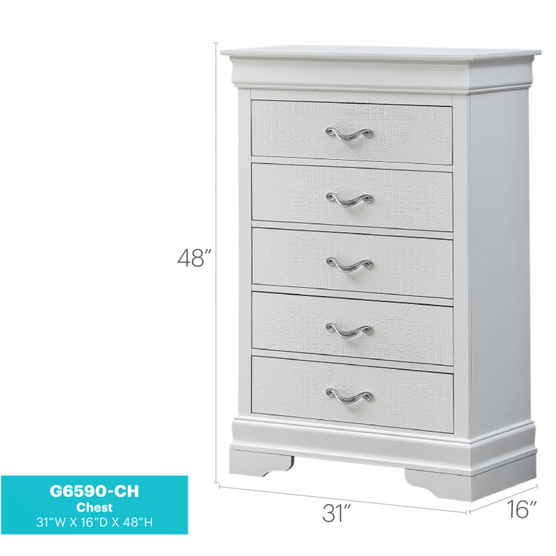 Commode Lorana G6590-CH, champagne argenté, Blanc