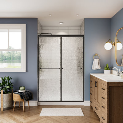Porte de douche coulissante double encadrée de 44 à 48 po x H 70 po avec verre texturé certifié