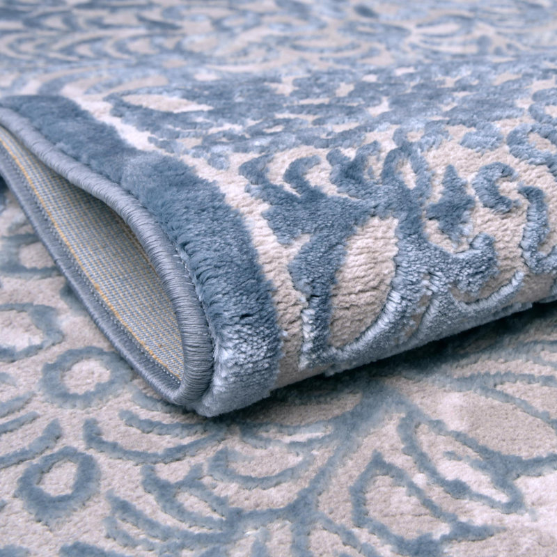 Tapis bleu abstrait Alissa, Rectangle 10 pi 4 po x 14 pi 1 po