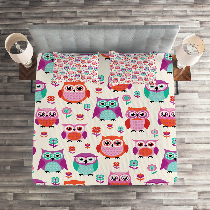 Owl Polyester Coverlet, King Bedspread + 2 Shams