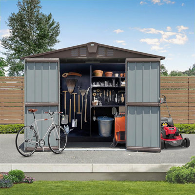 Outdoor Storage Shed Metal Garden Shed For Bike, Trash Can, Tools, Galvanized Steel Outdoor Storage Cabinet With Lockable Door