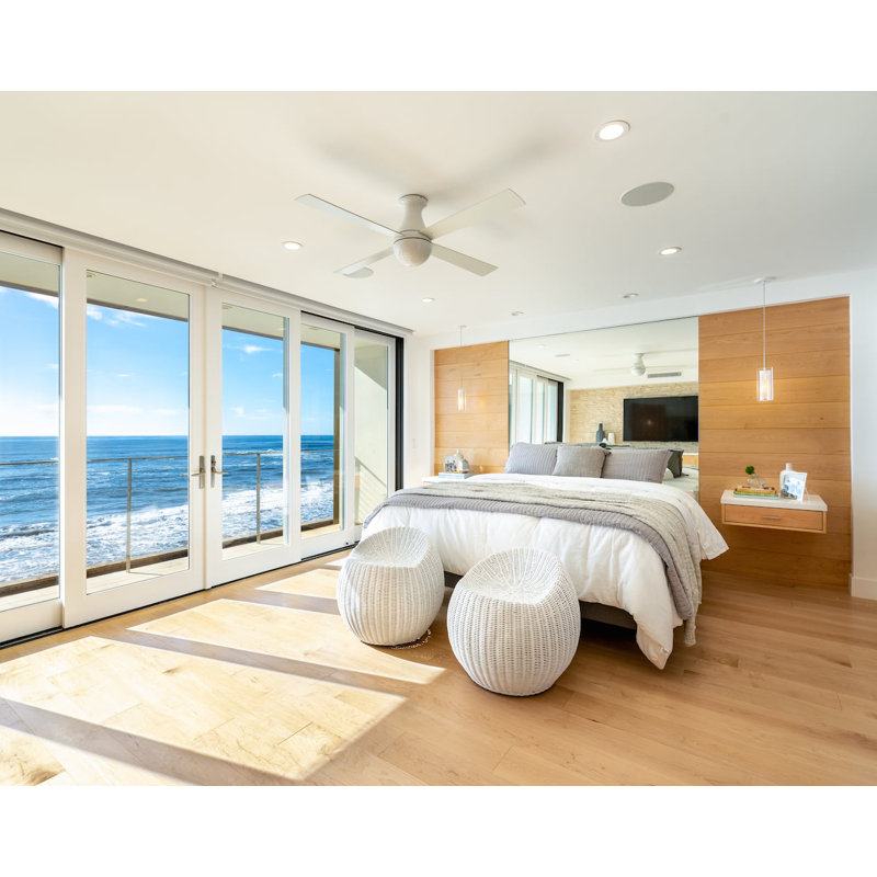 Flush Mount Ceiling Fan, Gloss White, White, Wall Control with Remote Handset (2-wire)