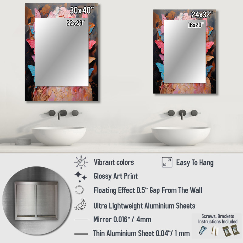Pink Butterfly woman fashion portrait elegance I - Fashion Decorative Mirror, Modern Wall Mirror, Printed Metal Art