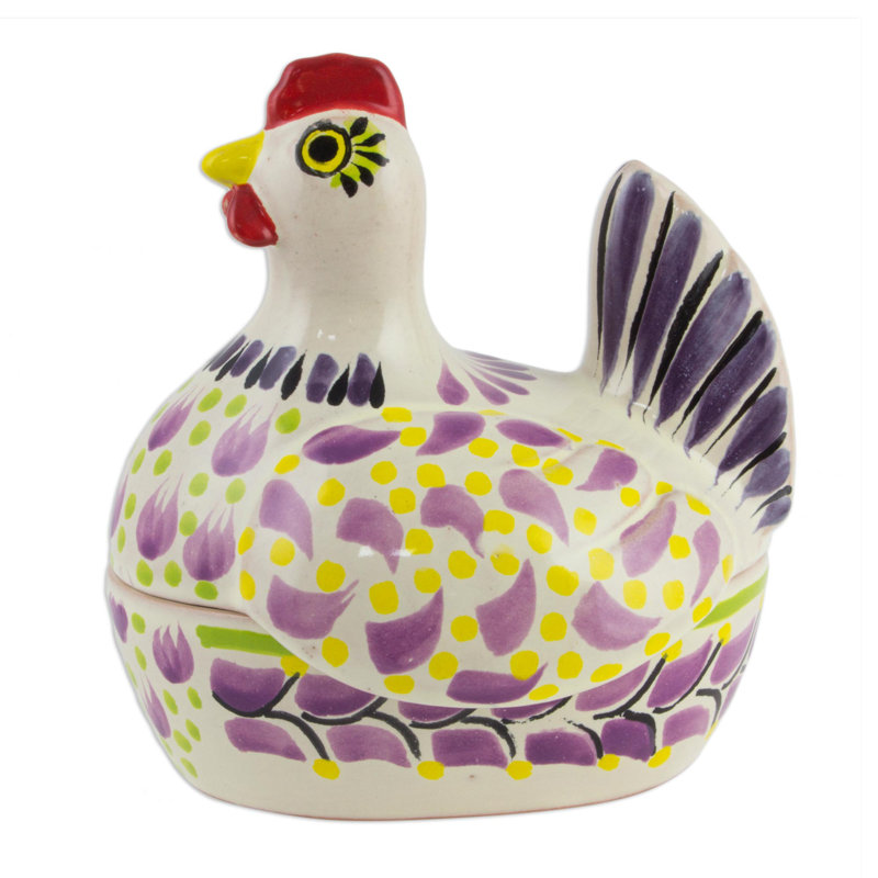 Pot de biscuits à majolica à main avec une belle poule mexicaine