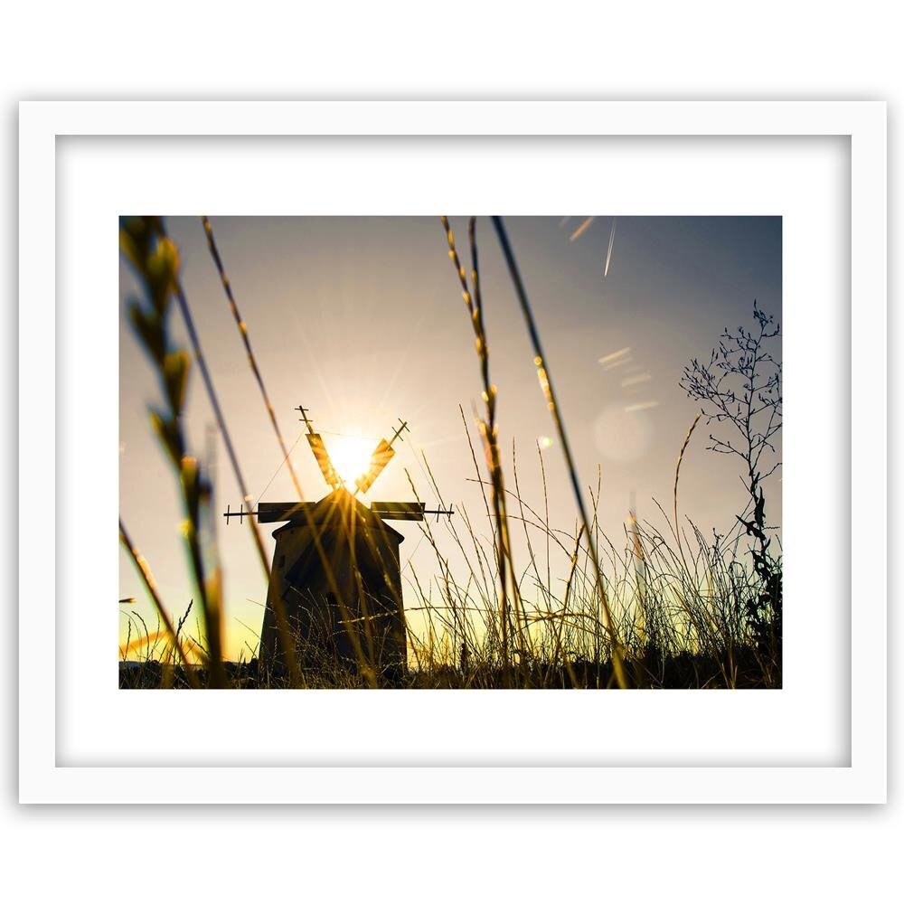 Gerahmter Fotodruck Windmühle bei Sonnenuntergang 3