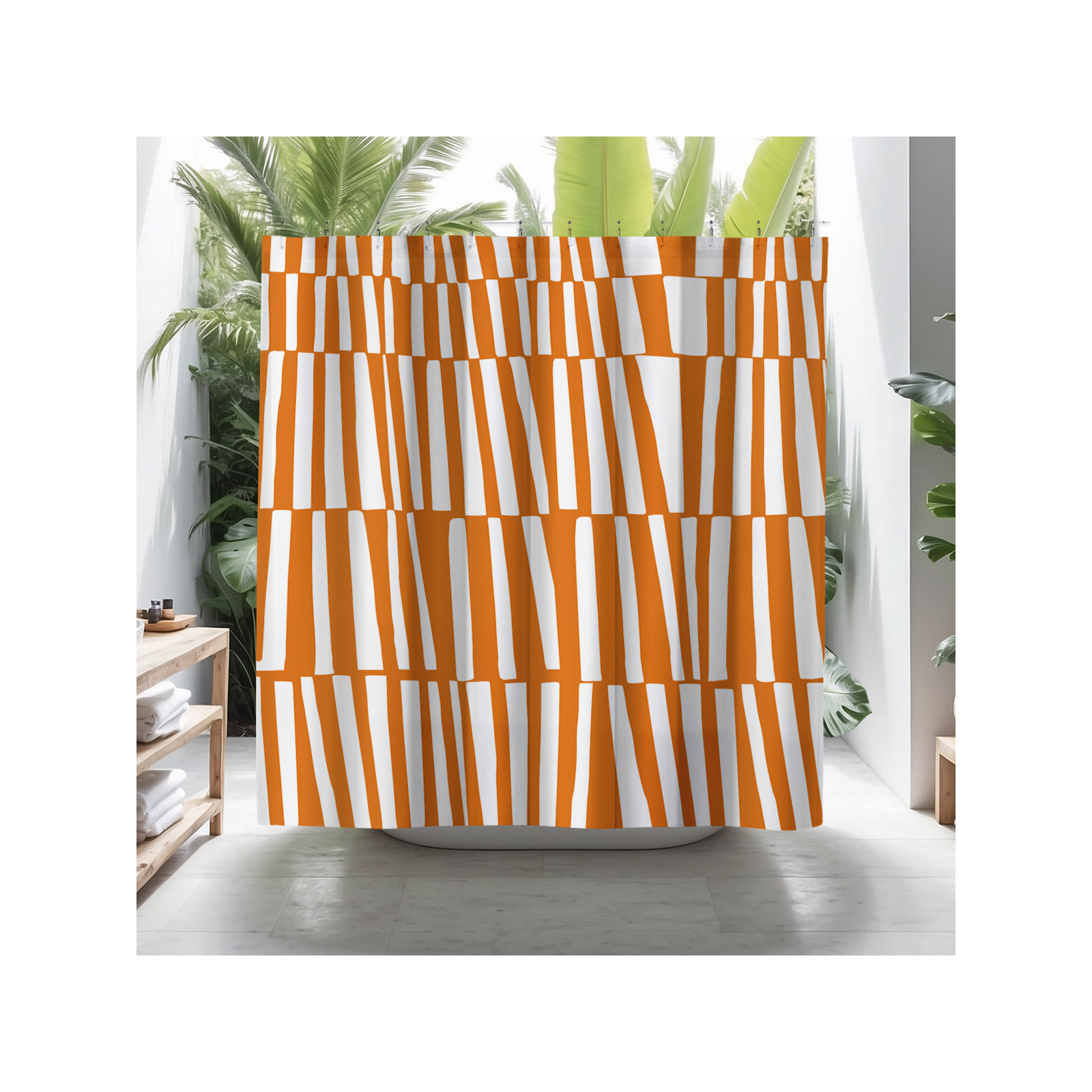 Thora Abstract Mid-Century Shower Curtain, Bright Orange