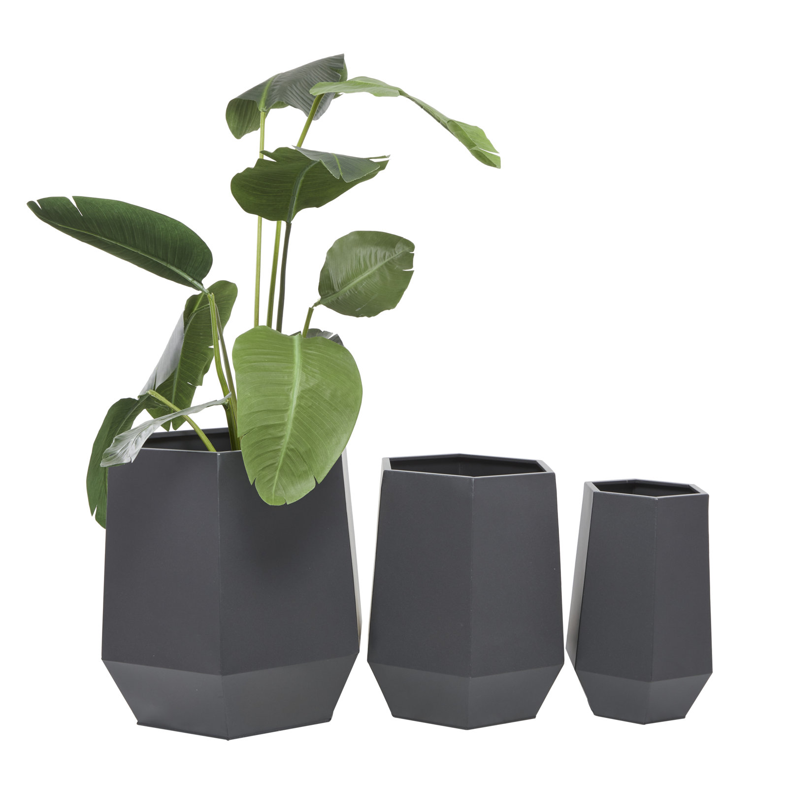 Esta Metal Planter - Set of 3, Gray
