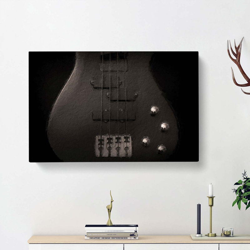 Bottom Of A Black Bass Guitar - Wrapped Canvas, 50cm H x 76cm W x 3cm D