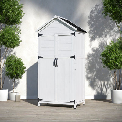 Remise de rangement 67 po en bois de sapin blanc avec portes doubles