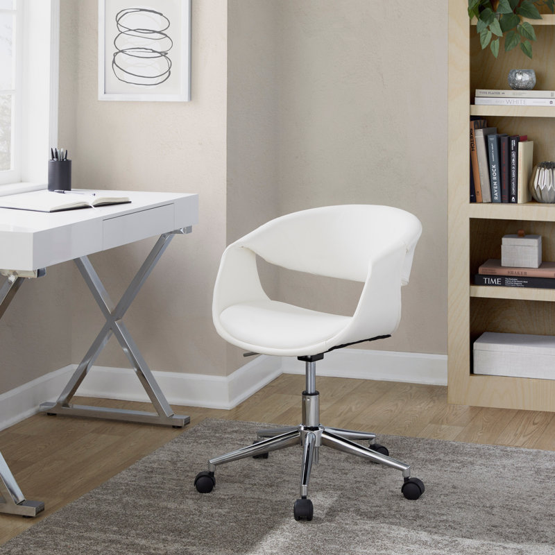 Chaise de travail en métal chromé et similicuir blanc, Blanc