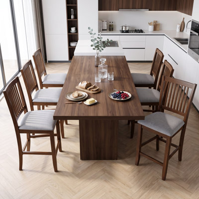 Tabourets de comptoir chic en bois à dossier à lattes avec sièges rembourrés