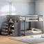 Lit double superposé double gris avec 4 tiroirs et 3 tablettes de rangement, fabrication en bois massif pour les tiroirs et les tablettes de la chambre à coucher, un look élégant-180714574-180714569